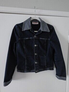 ANDREA FENZI Women Dark Blue Denim Jacket with Contrast Collar